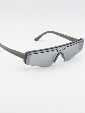 Balenciaga BB0003S 011 Sunglasses Grey Shield Frame, Silver Mirror Lenses